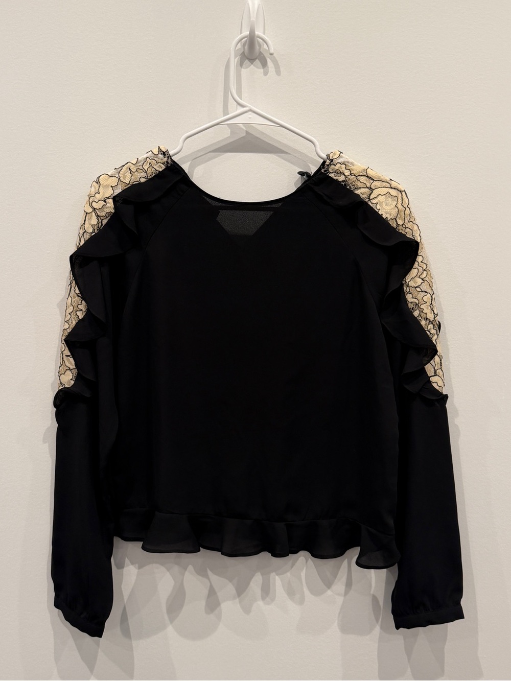 Ina Black Blouse with Cream Lace Shoulder Panels